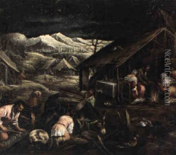 Arbeitende Bauern Im Winter Oil Painting - Jacopo dal Ponte Bassano