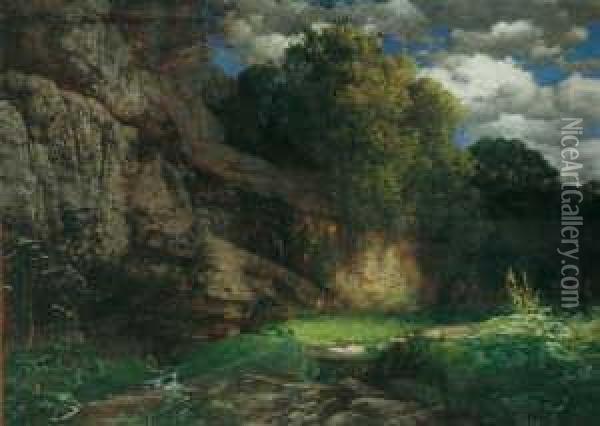 Felsige Landschaft. Signiert 
Unten Links: Hermann Rudisuhli Munchen. Ol Auf Leinwand. H 96; B 129 Cm. Oil Painting - Hermann Traugott Rudisuhli