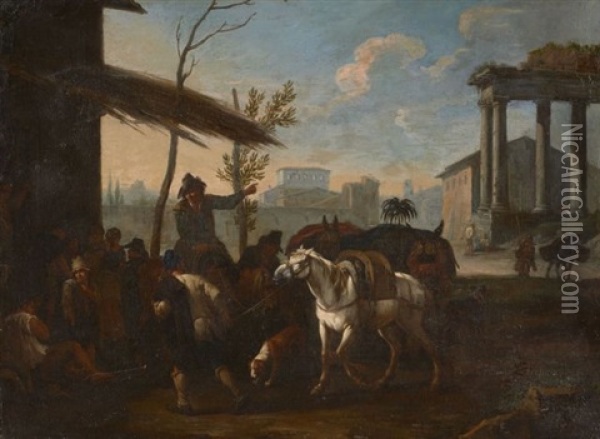 Halte De Paysans Sur Le Forum Romain Oil Painting - Pieter van Bloemen