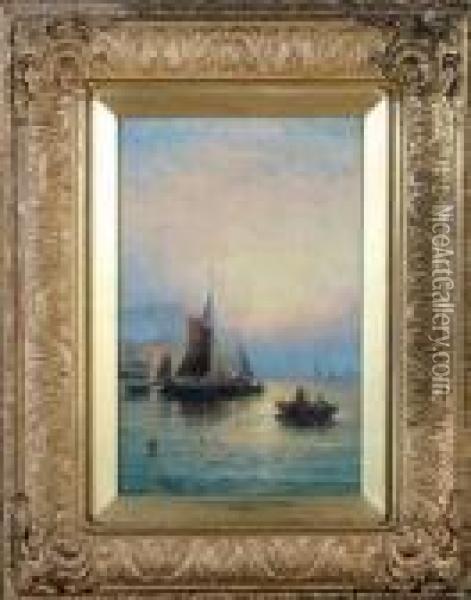 Sunrise, Fishing Boats Of Hastings Oil Painting - William A. Thornley Or Thornber