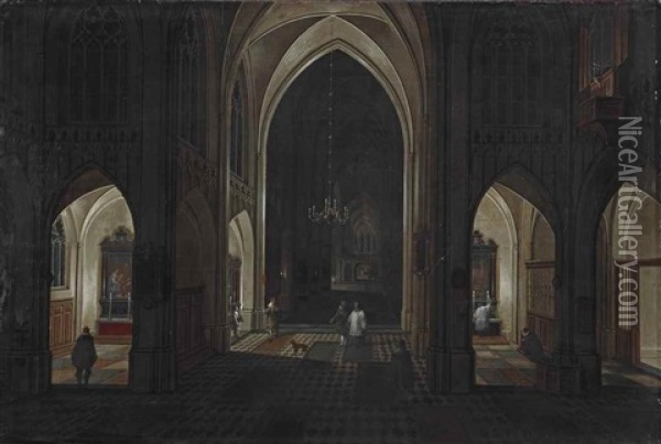 The Interior Of A Gothic Church By Night Oil Painting - Peeter Neeffs the Elder