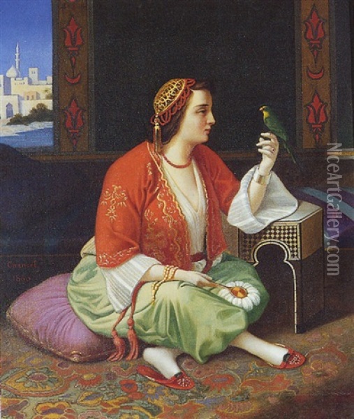 Jeune Ottomane Et Son Perroquet Oil Painting - Benoit Chancel