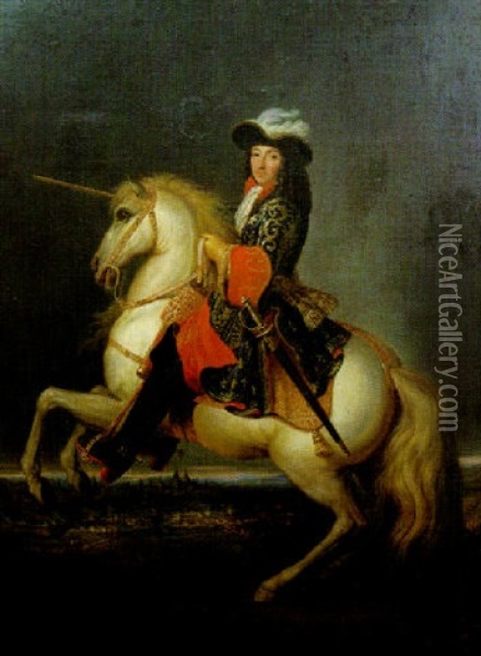 Portrait Equestre De Louis Xiv Oil Painting - Rene Antoine Houasse