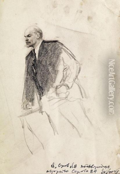 Portrait Von Lenin Oil Painting - Valentin Aleksandrovich Serov