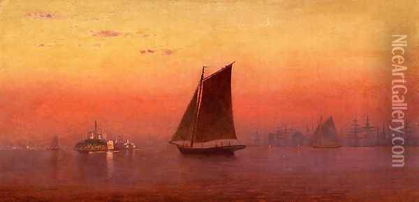 Sunset, New York Harbor Oil Painting - Francis Augustus Silva