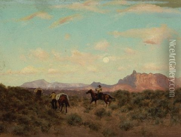 Cowboys With Pack Horses Oil Painting - Charles Dorman Robinson