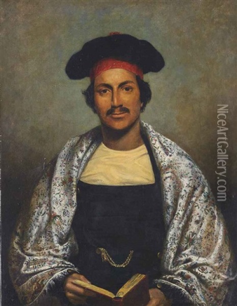 Portrait Of A Learned Gentleman Of Bengal Oil Painting - William Henry Florio Hutchinson
