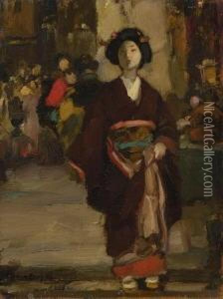 Japanerinnen In Tradionneller Gewandung Auf Dem Markt Und Bei Der Feldarbeit. Oil Painting - Hans Looschen