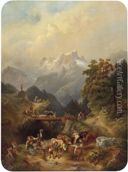 Festlicher Almabtrieb Im Hochgebirge Oil Painting - Rudolph Swoboda the Elder