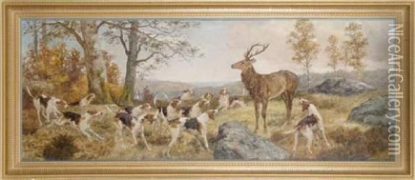 Hallali De Cerf En Foret De Fontainebleau Oil Painting - Paul Tavernier