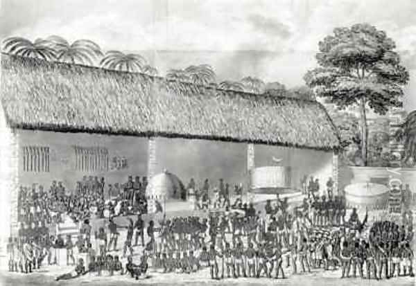 Adai religious festival at the court of the King of Ashanti in March 1820 Oil Painting - Joseph Dupuis