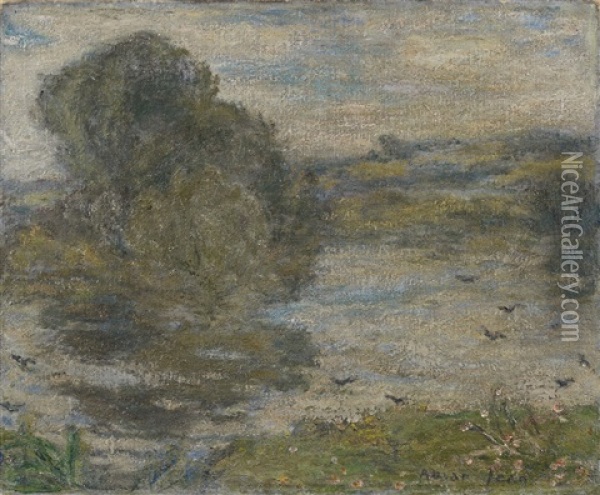 Paysage Avec Etang (bourg-en-bresse) Oil Painting - Edmond Francois Aman-Jean