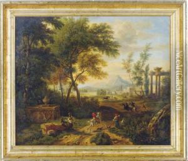A Hunting Scene In A Wooded Valley Oil Painting - Jacob De Heusch