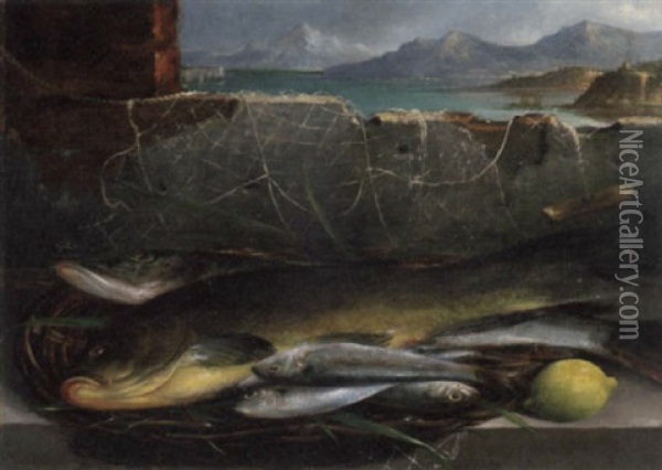 Still Life With Fish Oil Painting - Nicolas Wokos