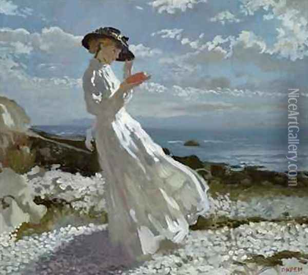 Grace reading at Howth Bay Oil Painting - Sir William Newenham Montague Orpen