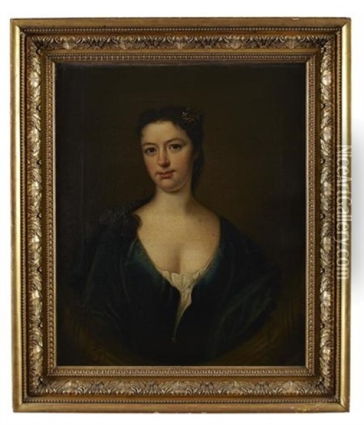 Portrait Of Isabella Blair In A Blue Dress Oil Painting - James Fellowes