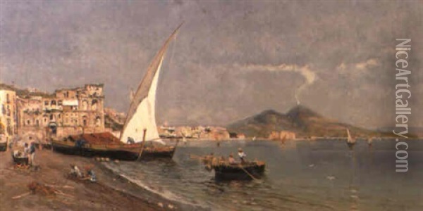 The Bay Of Naples Oil Painting - Egisto Massoni