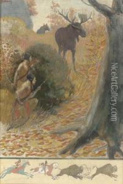 Hunting Wild Moose Oil Painting - Edwin Willard Deming