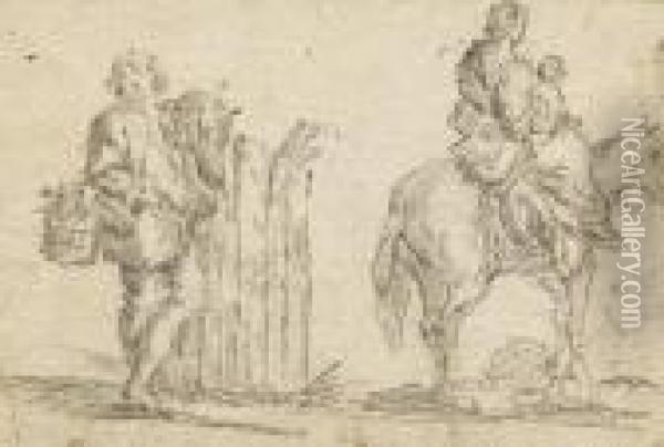 Stehender Bauer Mit Einem Gemusekorb Und Eine Bauerin Zupferd Oil Painting - Pieter van Bloemen
