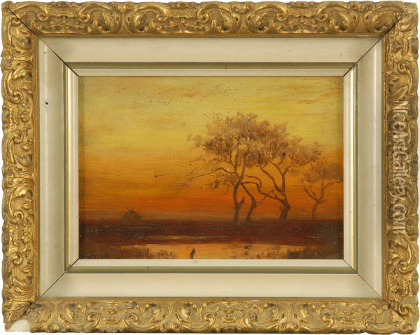 Sunset On The Marsh. Signed Lower Left W.f. Macy