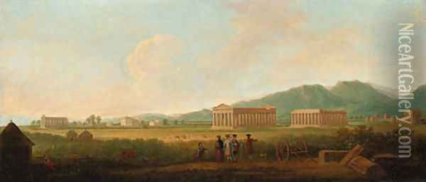 A view of Paestum, with Grand Tourists Oil Painting - Gabriele Ricciardelli