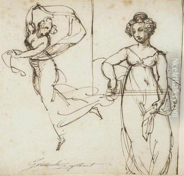 Femme Dansant Avec Un Voile, Reprise Du Personnage Debout Oil Painting - Theodore Gericault