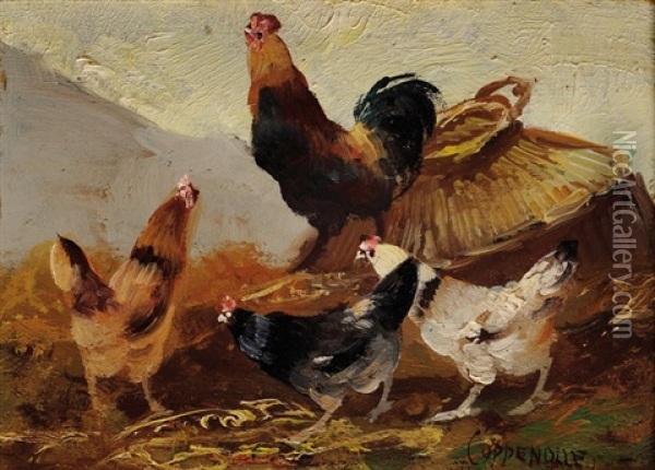 Poules Oil Painting - Edmond Van Coppenolle