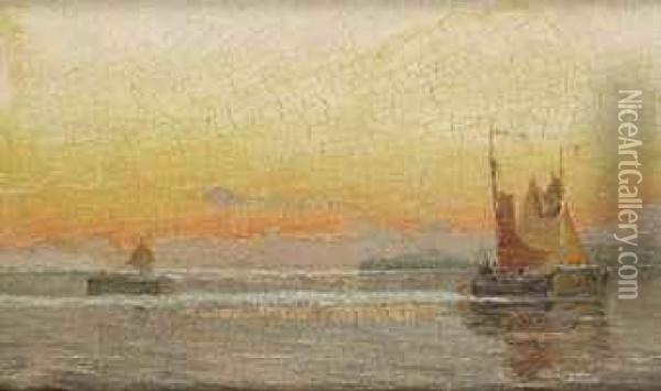 Sailing Boats At Sunset Oil Painting - Anund Emanuel