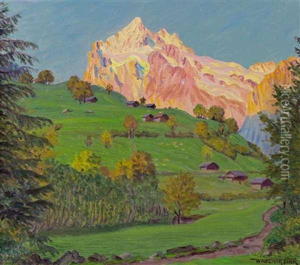 Sonnenuntergang Bei Grindelwald Oil Painting - Waldemar Theophil Fink