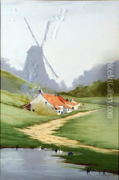 Paysage Avec Moulin Oil Painting - Vital Keuller
