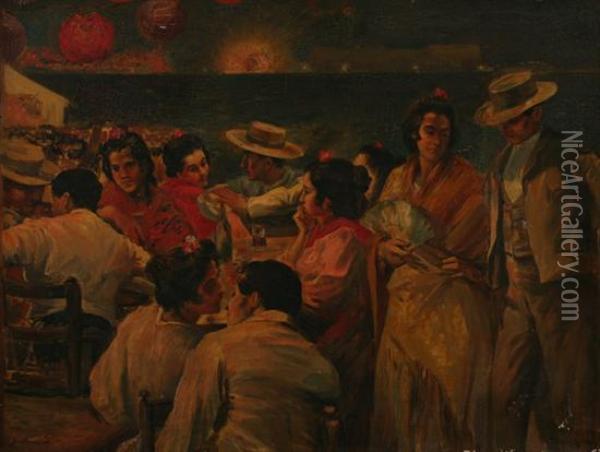 Evening Fiesta On The Banks On The Guadalquivir Oil Painting - Alexandre Lunois