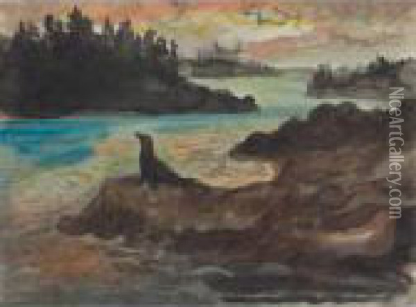 Seal On Rocks, Maine Ii Oil Painting - John Steuart Curry