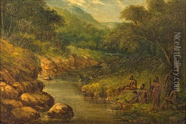 Hunters By A Stream Oil Painting - Frederick Timpson I'Ons