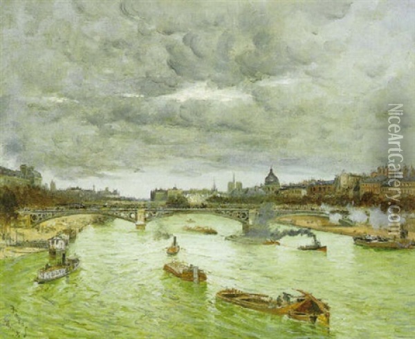 La Seine A Paris Avec Le Pont Du Carrousel Oil Painting - Frank Myers Boggs
