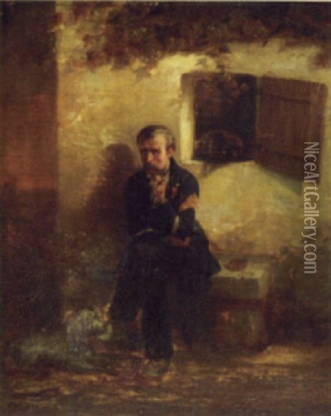 Pensive Soldier Oil Painting - Jean-Adolphe Beauce