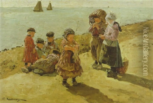 Fischerkinder - Volendam Oil Painting - Friedrich Kallmorgen
