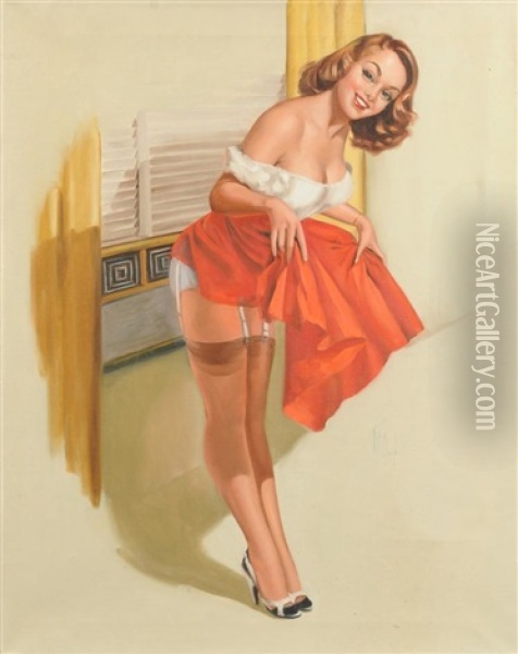 Red Skirt Oil Painting - Clough Bromley