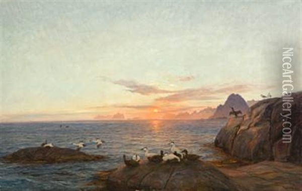 Solen Gar Ned I Nord Oil Painting - Thorolf Holmboe