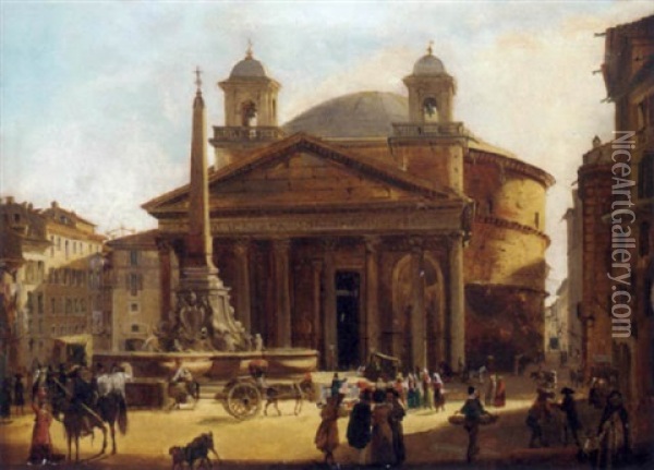 The Pantheon, Rome Oil Painting - Giuseppe Canella I