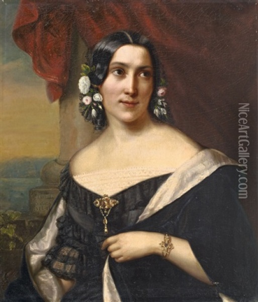 Portrait Of The Artist's Wife Oil Painting - Friedrich Rudolf Albert Korneck