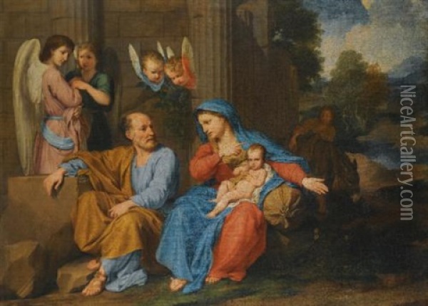 The Rest On The Flight Into Egypt Oil Painting - Reynaud Levieux
