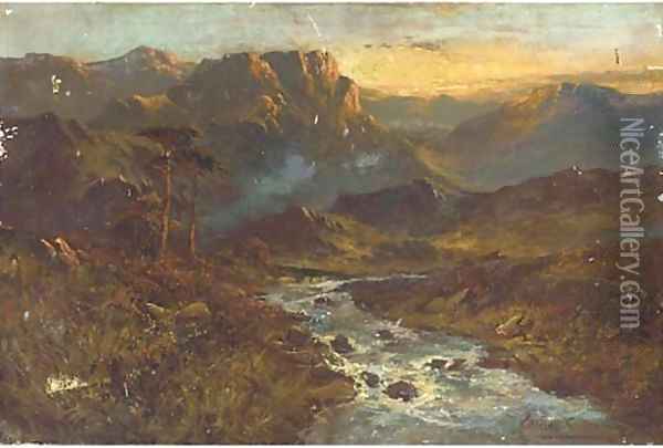 A stream from the hills, sunset Oil Painting - Alfred de Breanski