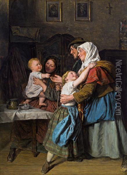 Visit From The Grandparents Oil Painting - Ferdinand Georg Waldmuller