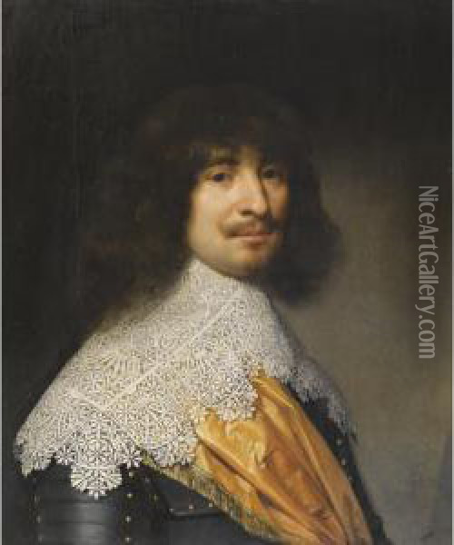 Portrait Of A Gentleman, Probably Sir Thomas Aston (1600-1646) In A White Lace Collar And A Fringed Sash Oil Painting - Gerrit Van Honthorst