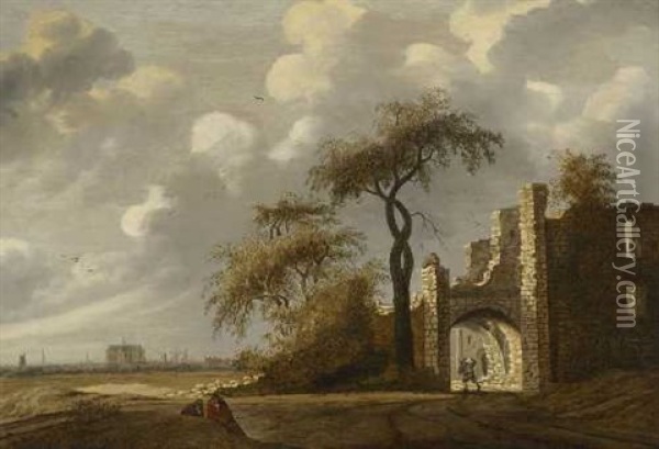 Ruine Des Schlosses Brederode Oil Painting - Jacob Van Der Croos