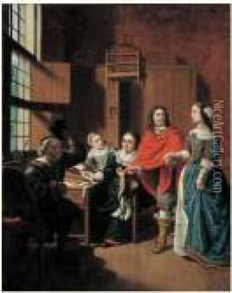 Scene D'interieur Hollandais Avec Un Professeur De Clavecin Oil Painting - Jan Josef, the Elder Horemans