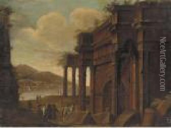 A Capriccio Of Classical Ruins With Figures Conversing Oil Painting - Viviano Codazzi