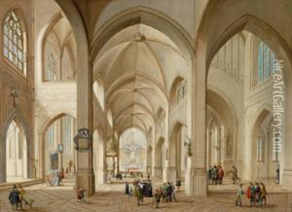Interno Di Chiesa Gotica Con Varie Figure Oil Painting - Johann Friedrich Morgenstern