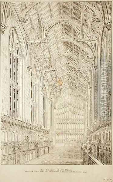 New College Chapel Interior view showing alternative design for proposed roof, 1875-77 Oil Painting - Sir George Gilbert Scott