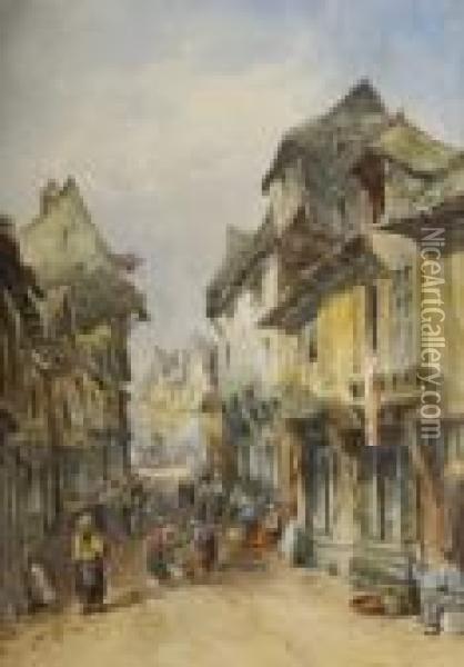 Street View, Vitre, Near The Chateau, Brittany Oil Painting - William Bingham McGuinness